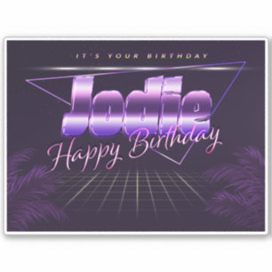 Jodie first name purple retro sticker birthday