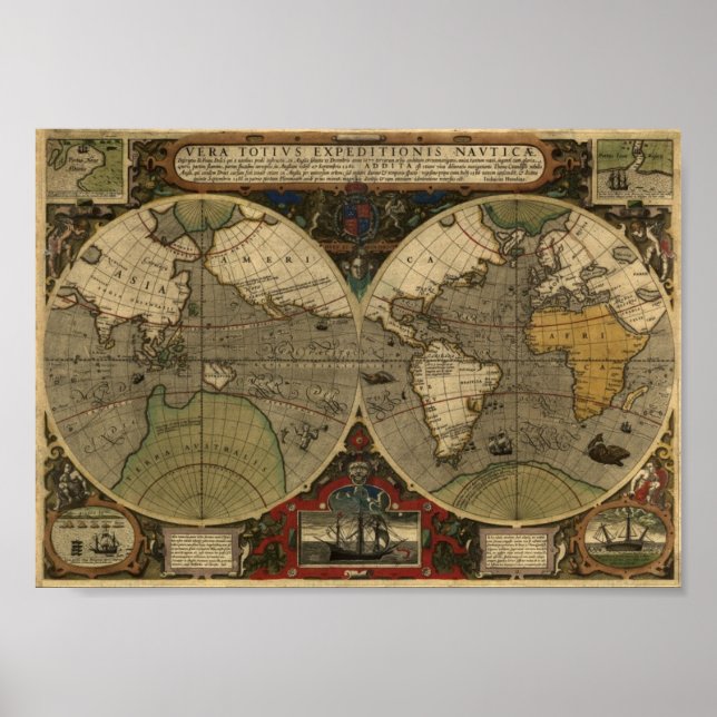 Jodocus Hondius 1595 Map of the World Poster (Front)