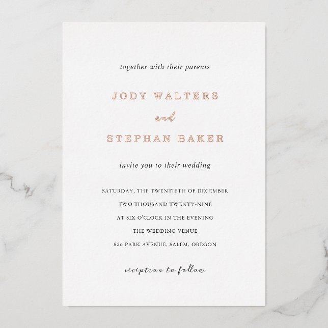 Jody Simple Elegant Wedding Foil Invitation (Front)