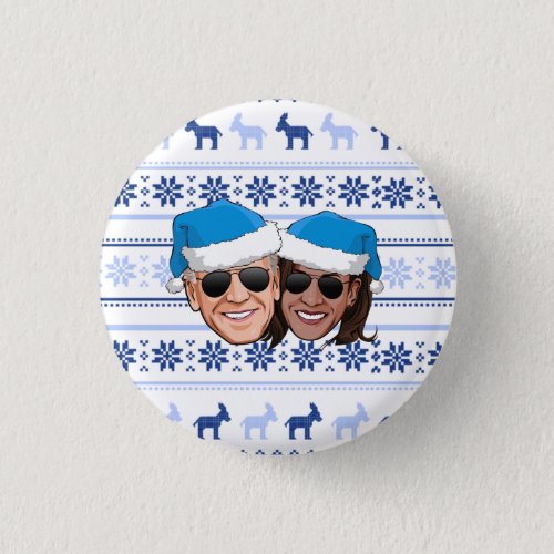Joe and Kamala Blue Christmas Button