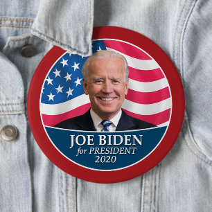 Joe Biden 2020 Photo with American Flag red border Button