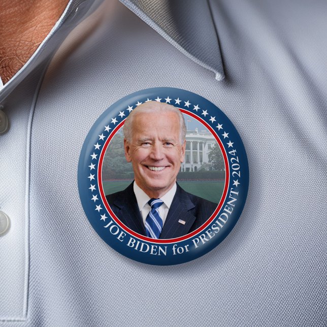 Joe Biden 2024 for President Photo White House Button (Joe Biden 2024 Button)