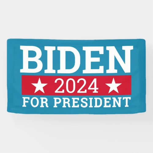 Joe Biden 2024 for President _ Teal Blue Red Stars Banner