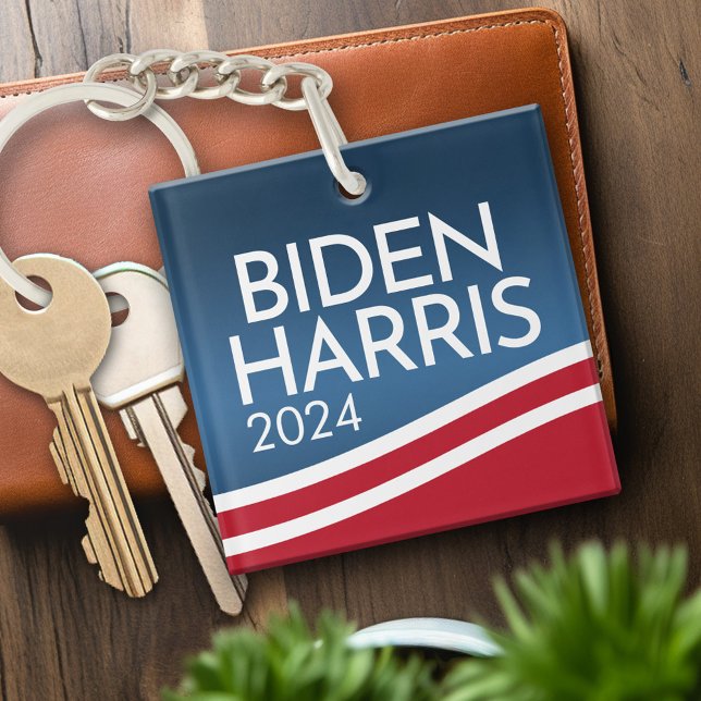 Joe Biden 2024 - Modern Wave Design Button Keychain (Personalized Keychain for the 2024 election)