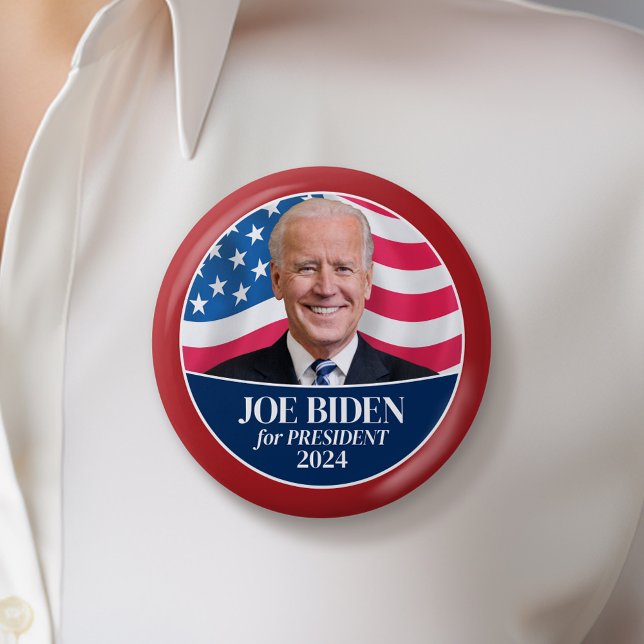 Joe Biden 2024 Photo - American Flag red border  Button (Biden Harris Campaign Button - Great Rally button for the Next Election)