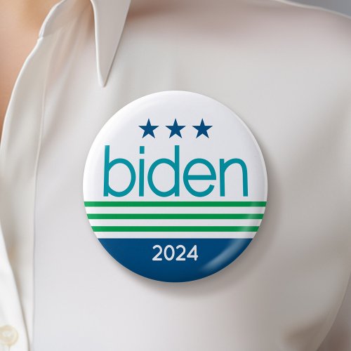 Joe Biden 2024 _ preppy stripes green blue Button