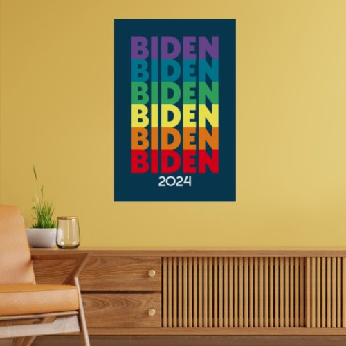 Joe Biden 2024 _ retro gradient rainbow colors Poster