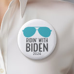 Joe Biden 2024 - Ridin' with Biden Button<br><div class="desc">A fun design featuring a aviator sunglasses in a modern teal color. He is running in the 2024 election in the Democrat Primary. Check our store for other candidates and campaigns.</div>