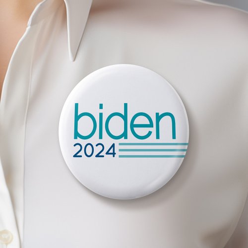 Joe Biden 2024 _ simple stripes teal blue Button