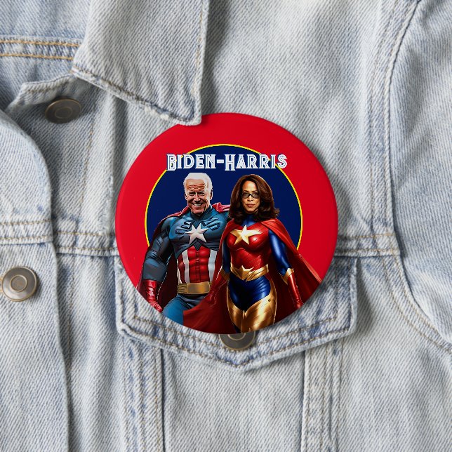 Joe Biden and Kamala Harris as  Superheros Button (In Situ)