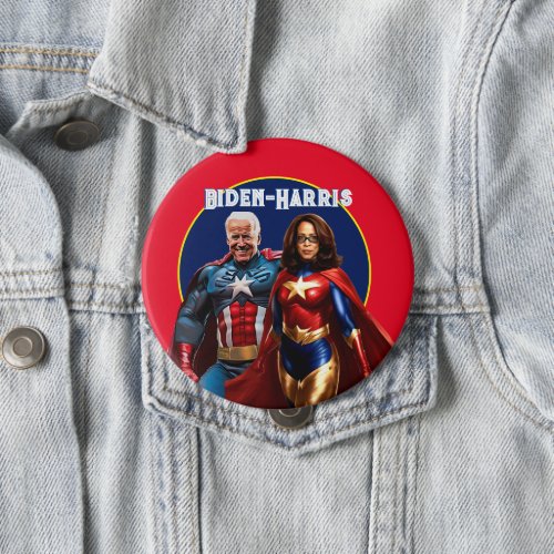 Joe Biden and Kamala Harris as  Superheros Button