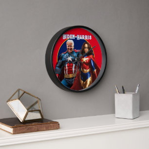 Joe Biden and Kamala Harris as Superheros Clock