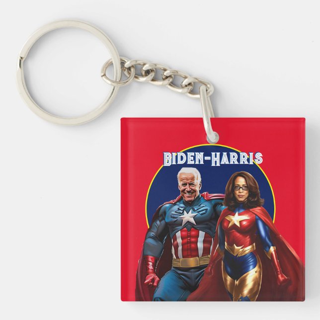 Joe Biden and Kamala Harris as  Superheros Keychain (Front)