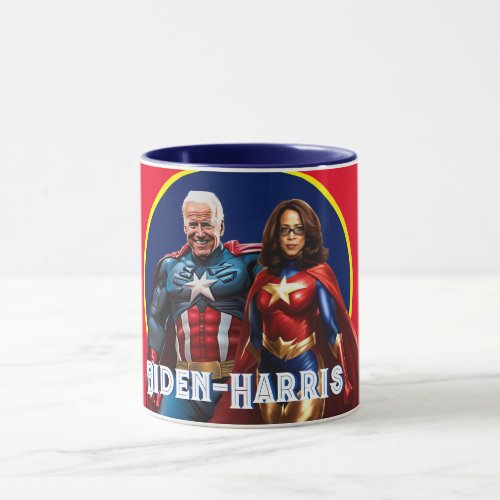 Joe Biden and Kamala Harris as  Superheros Mug