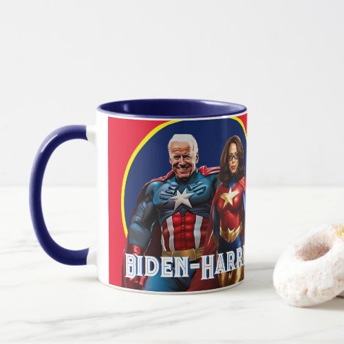 Joe Biden and Kamala Harris as  Superheros Mug
