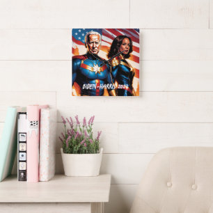 Joe Biden and Kamala Harris as Superheros Square Wall Clock