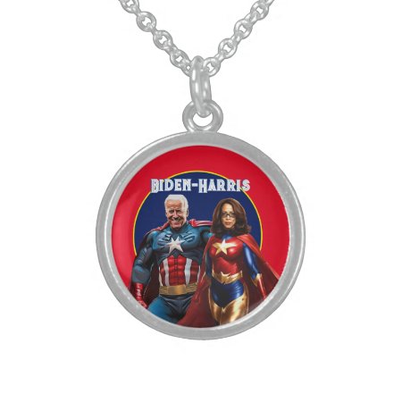 Joe Biden And Kamala Harris As  Superheros Sterling Silver Necklace