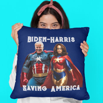 Joe Biden And Kamala Harris As  Superheros Throw Pillow by DakotaPolitics at Zazzle