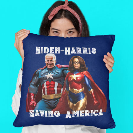 Joe Biden And Kamala Harris As  Superheros Throw Pillow