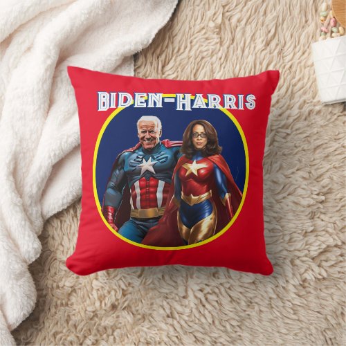 Joe Biden and Kamala Harris as  Superheros Throw Pillow