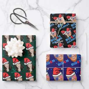 Joe Biden and Kamala Harris Christmas Santa hat Wrapping Paper Sheets