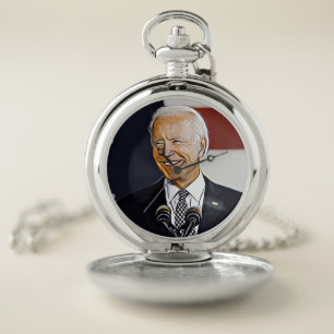 Joe Biden Art Silver Pocket Watch