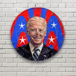 Joe Biden Caricature Cartoon  Dart Board<br><div class="desc">Caricature of Joe Biden on an abstract red white and blue stars and stripes background.  Red dot on center of dart board coincides with the cartoon nose.</div>
