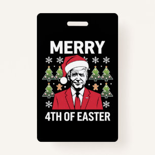 Joe Biden Christmas Santa Hat Merry 4th Of Easter Badge