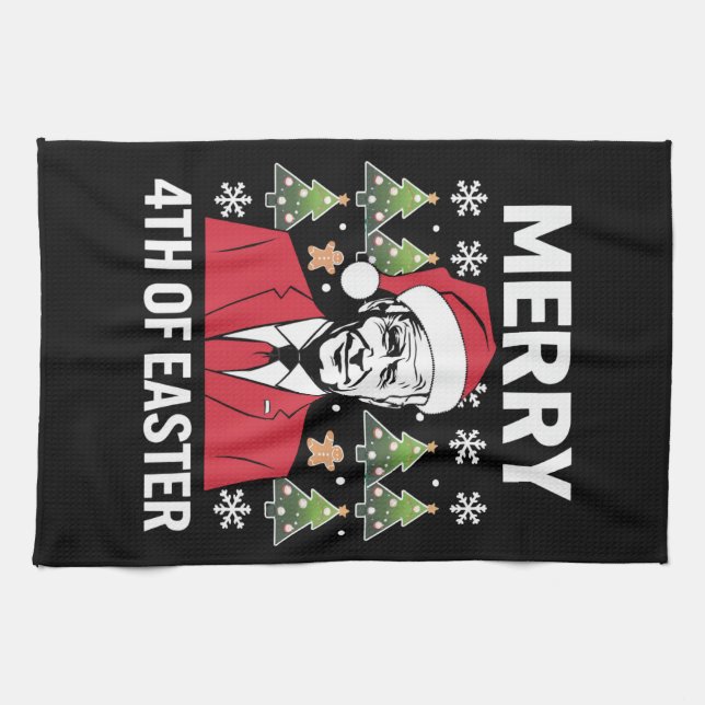 Joe Biden Christmas Santa Hat Merry 4th Of Easter  Kitchen Towel (Horizontal)