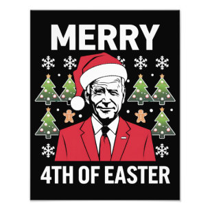 Joe Biden Christmas Santa Hat Merry 4th Of Easter Photo Print