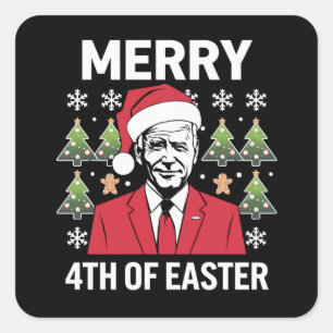 Joe Biden Christmas Santa Hat Merry 4th Of Easter Square Sticker