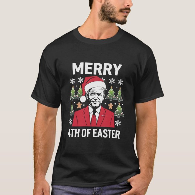 Joe Biden Christmas Santa Hat Merry 4th Of Easter  T-Shirt (Front)