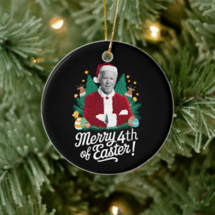 Joe Biden Christmas Santa Merry 4th Of Easter Xmas Ceramic Ornament