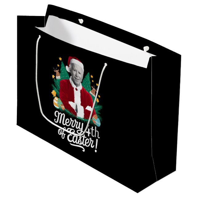 Joe Biden Christmas Santa Merry 4th Of Easter Xmas Large Gift Bag (Front Angled)