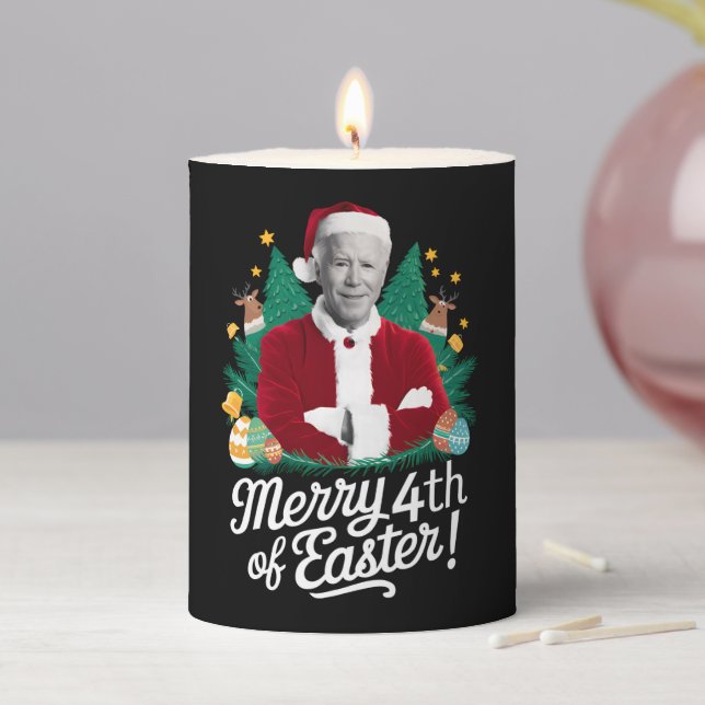 Joe Biden Christmas Santa Merry 4th Of Easter Xmas Pillar Candle (In Situ)