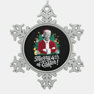 Joe Biden Christmas Santa Merry 4th Of Easter Xmas Snowflake Pewter Christmas Ornament
