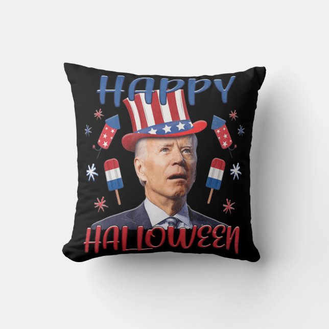 Joe Biden Confused Merry 4th Of Halloween Fourth O Throw Pillow (Front)