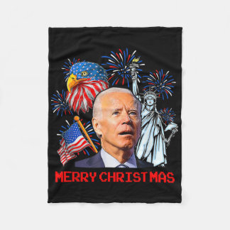 Joe Biden Confused Patriotic Merry Christmas For 4 Fleece Blanket