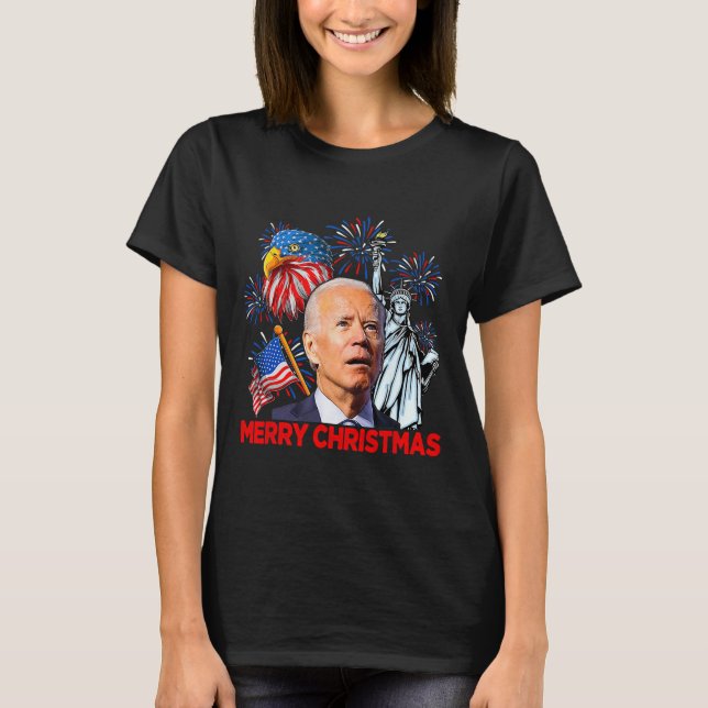 Joe Biden Confused Patriotic Merry Christmas For 4 T-Shirt (Front)
