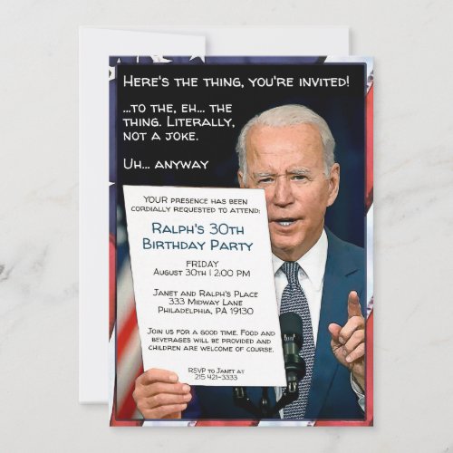 Joe Biden Customizable Party Invitation
