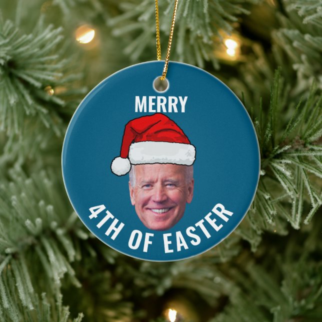 Joe Biden Face Santa Hat Happy 4th Of Easter Xmas Ceramic Ornament (Tree)