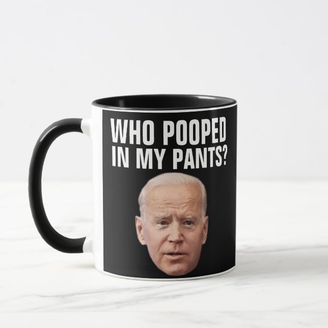 JOE BIDEN FUNNY WHO POOPED COFFEE MUG (Left)