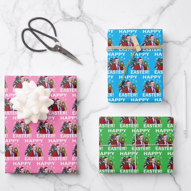 Joe Biden Happy Easter Christmas Pink Gift Wrap (Front)