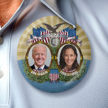 Joe Biden Kamala Harris 2024 - Jugate Photo Button<br><div class="desc">A vintage campaign button design with photos and gold and blue accents. The intricate design includes an eagle and American flags and other details.</div>