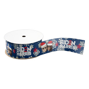 Joe Biden Kamala Harris Blue Christmas Gifting Grosgrain Ribbon