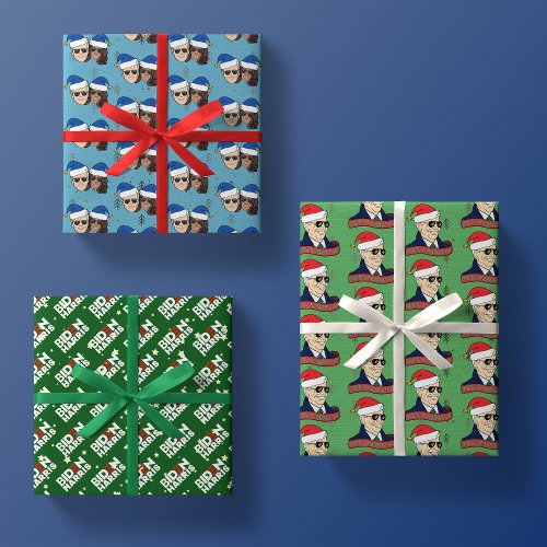 Joe Biden Kamala Harris Blue Christmas Trio Gift Wrapping Paper Sheets