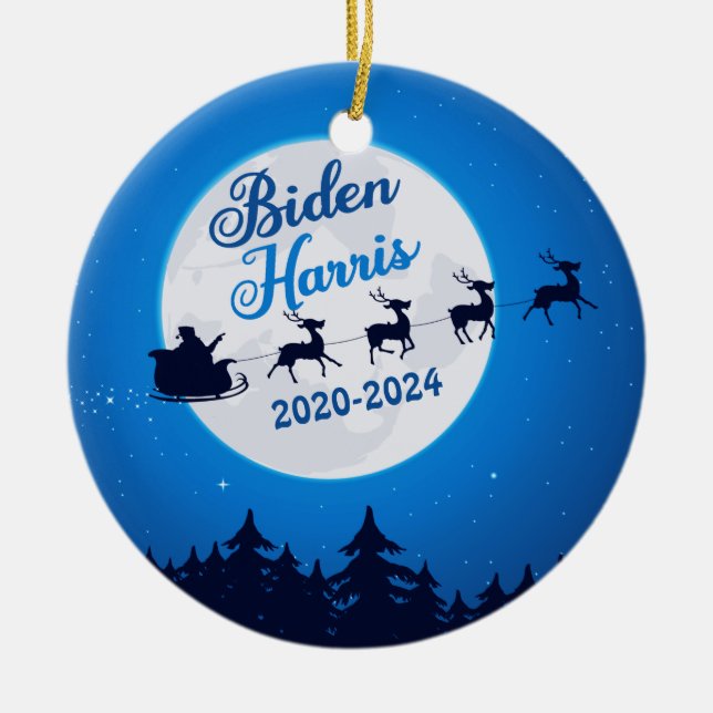 Joe Biden Kamala Harris Christmas Reindeer Ceramic Ceramic Ornament (Front)