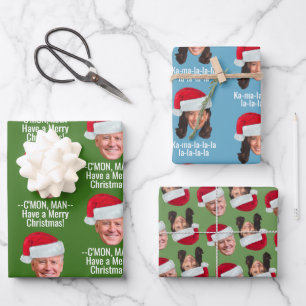 Joe Biden Kamala Harris Santa Hat Funny Christmas Wrapping Paper Sheets