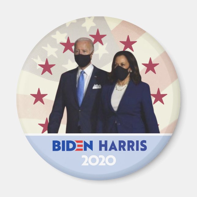Joe Biden Kamala Harris Wearing Facemasks Magnet (Front)