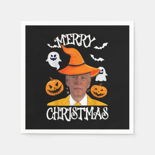 Joe Biden Merry Christmas Halloween Jokes Pumpkin  Napkins